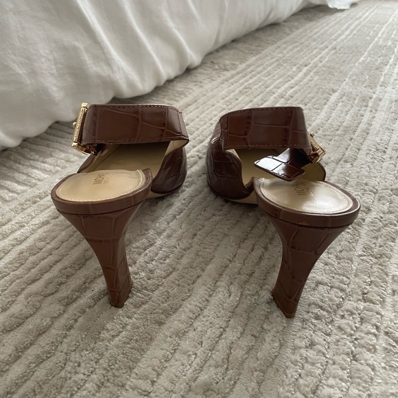 Michael Kors Croc-Embossed Brown Slingback Heels - Picture 4 of 5